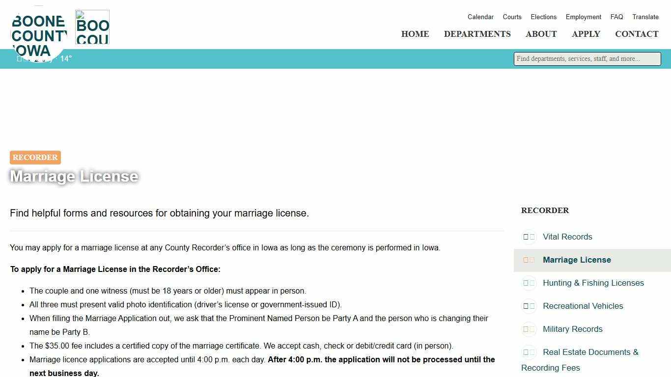 Marriage License - Recorder’s Office - Boone County, Iowa